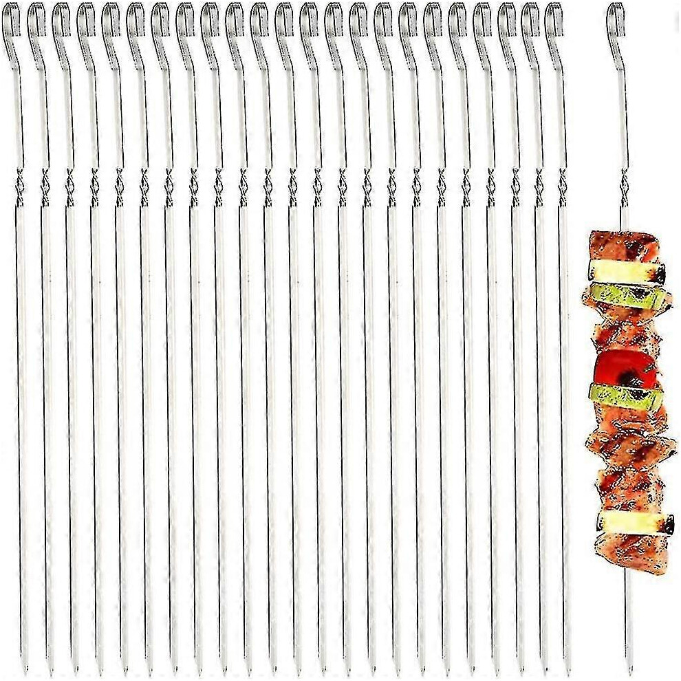 （38.5cm - 20pcs） 20pcs/12pcs Kebab Skewers, Flat Metal BBQ Skewers, Reusable Stainless Steel Sticks