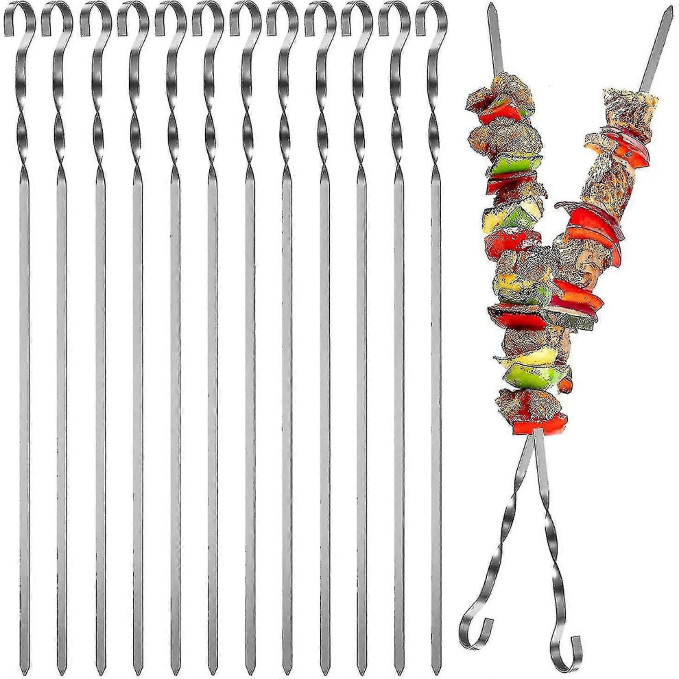 （33.5cm - 12pcs） 20pcs/12pcs Kebab Skewers, Flat Metal BBQ Skewers, Reusable Stainless Steel Sticks