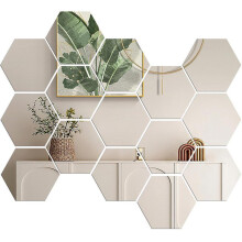 (Silver, 36pcs) Hexagon Shaped Self-adhesive Mirror Wall Sticker, 24/36pcs Wall Art Decorative Decal, Wall Decor for Home Living Room Bedroom, Decoration
