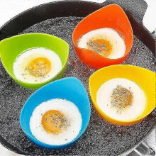 Egg Poachers, Egg Molds, Silicone Egg Poachers, Egg Cups, Poached Egg Cups 2.7 x 3.9 cm, Blue, Yellow, Orange, Green, Set of 4