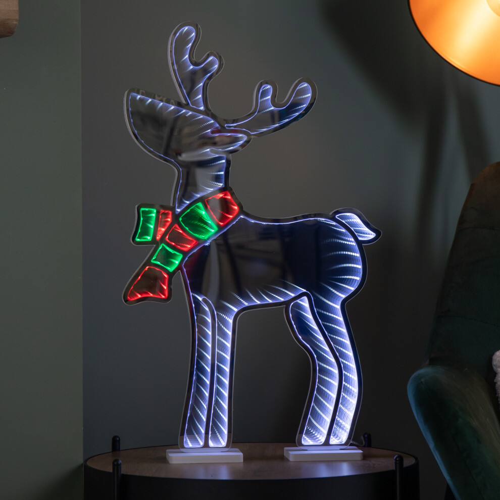 Premier 60Cm Up Standing Reindeer With Scarf Christmas Infinity Decoration With Multi-Coloured Leds Light