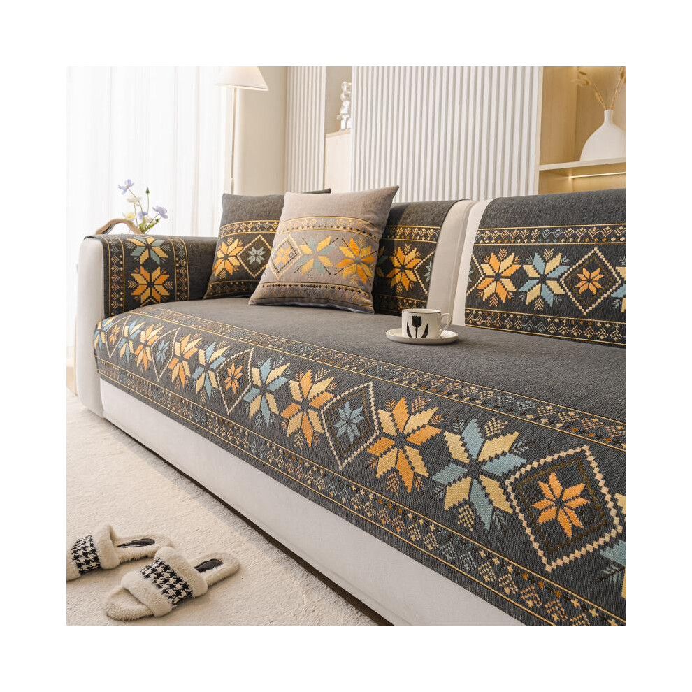 (Beige, Large Four-Seat) Boho Style Geometric Pattern Sofa Cover, 1 Count Non-slip Sofa Slipcover, Sofa Protector for Home Living Room, Bedroom, Hotel-image-OPC-PKJNHMR-NEW