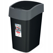 CURVER Poubelle 10L à couvercle basculant - Flip Bin - Pour Cuisine, Bureau, Salle de Bain - 18,9 x 23,5 x 35 cm - Noir / Gris