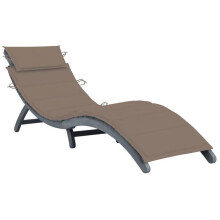 Transatlántico sillas largas tumbona de jardín mueble de exterior con cojín gris madera de acacia sólida 02_0012470