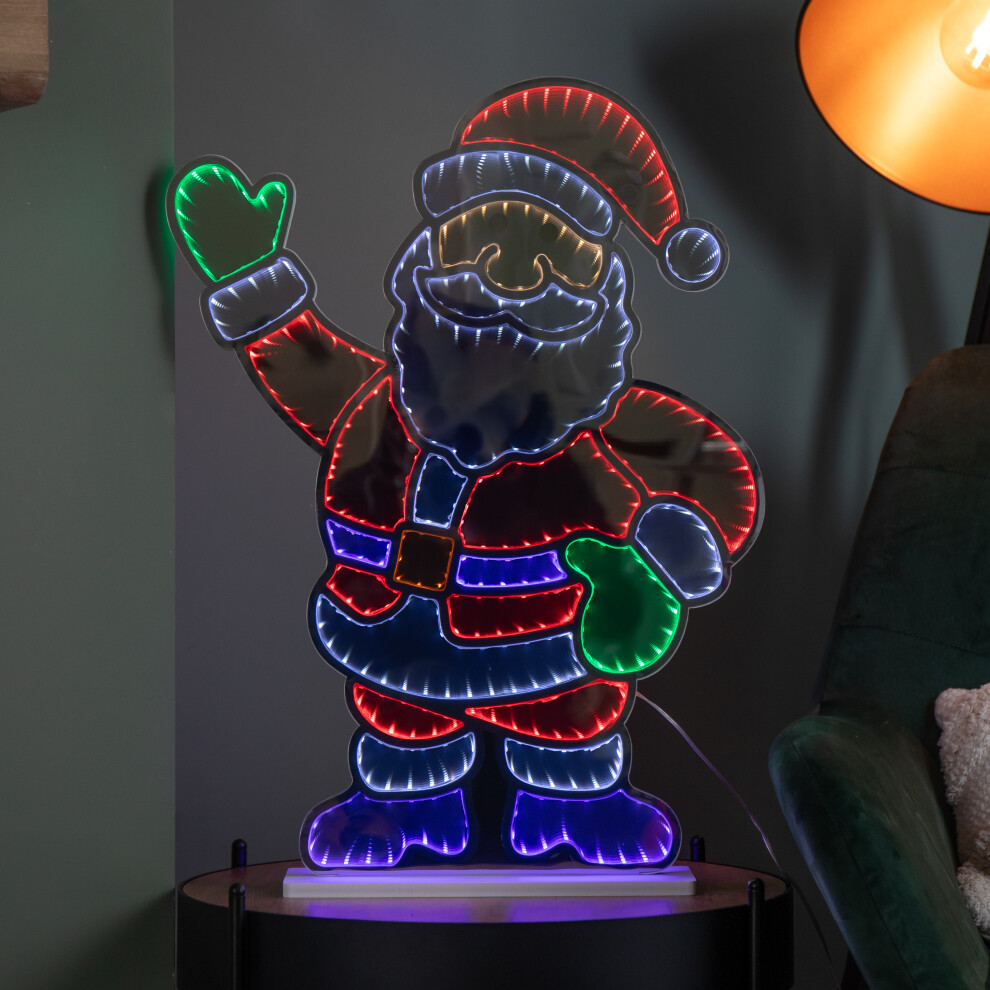 Premier 59Cm Up Waving Santa Infinity Christmas Decoration With Multi-Coloured Leds Light