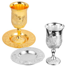 2 Sets Tall Kiddush Cup with Tray Stemmed Goblet for Shabbat Havdalah