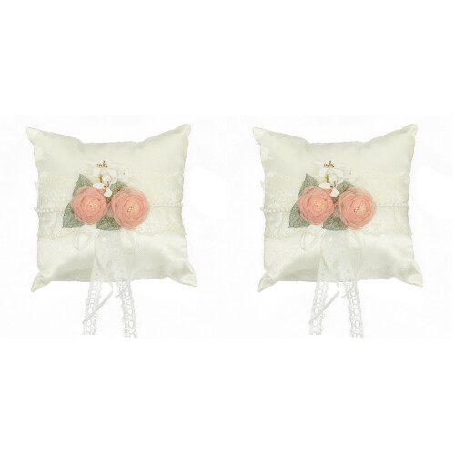 2pcs Wedding Ring Pillow White Flower Holder 1