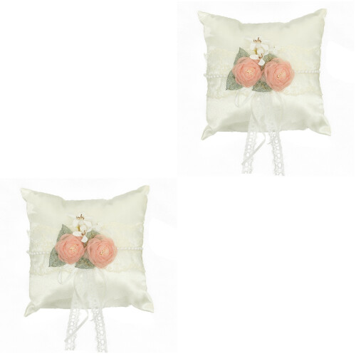 2pcs Wedding Ring Pillow White Flower Holder 2