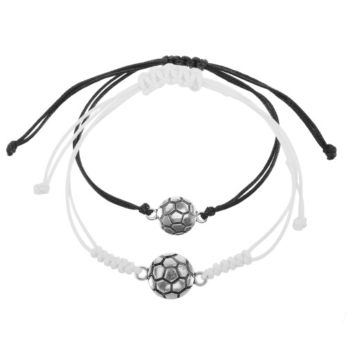 2pcs Adjustable Soccer Ball Bead Braided Rope Bracelets
