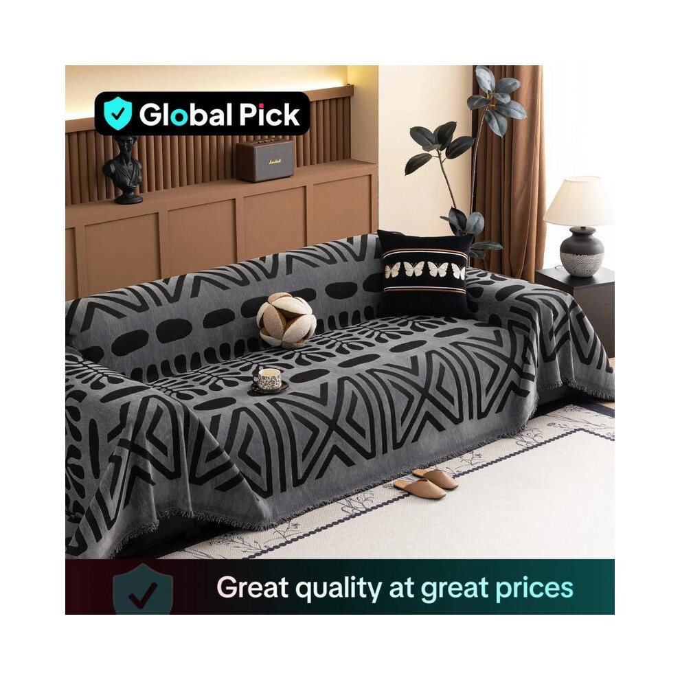 (Black, 4 seater/70.87in*133.86in) Geometric Jacquard Sofa Cover, 1 Count Non-slip Sofa Slipcover, Soft Sofa Protector, Sofa Protector for Home Living-image-OPC-PKJNQYN-NEW