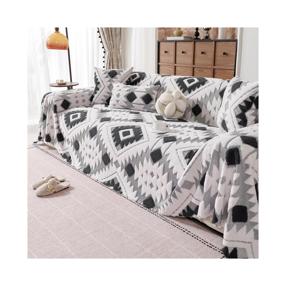 (Khaki, 4 seater/70.87in*133.86in) Geometric Pattern Sofa Cover, 1 Count Soft Comfortable Sofa Slipcover, Sofa Protector for Home Living Room Bedroom-image-OPC-PKJNRHY-NEW