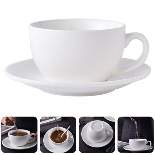 weiße Keramik Kaffeetasse 250 ml mit Tablett, Teetasse Set 1