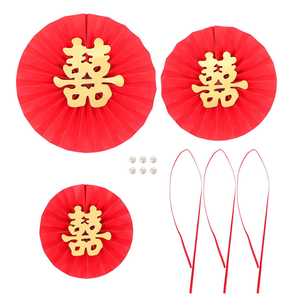 1 Set Paper Fan Flower Wedding Red Hi Word Decor-image-OPC-PKJNTMH-NEW