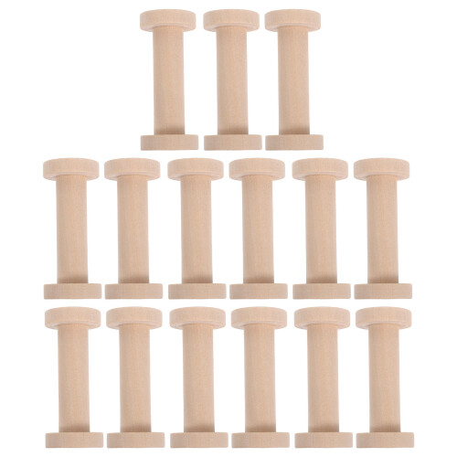 15pcs Wooden Spools for Sewing - Empty Thread Bobbins Yarn Ribbon