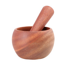Wooden Mortar and Pestle Set for Garlic Grinding - Size S