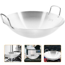 1Pc Stainless Steel Kitchen Frying Pan Durable Cooking Wok Silver