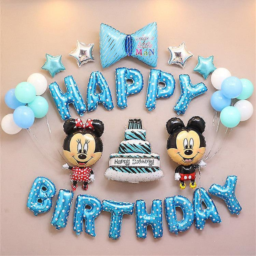 Christmas Children's Birthday Balloon Package Party Background Wall Decoration BalloonMickey birthday cake set (blue)-image-OPC-PKJNYBD-NEW