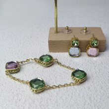 (Set) S Original 2025 Candy Earrings Necklace Bracelet Fine Jewelry Set Women Geometric Cube Candy Double-Sided Crystal Jewelry