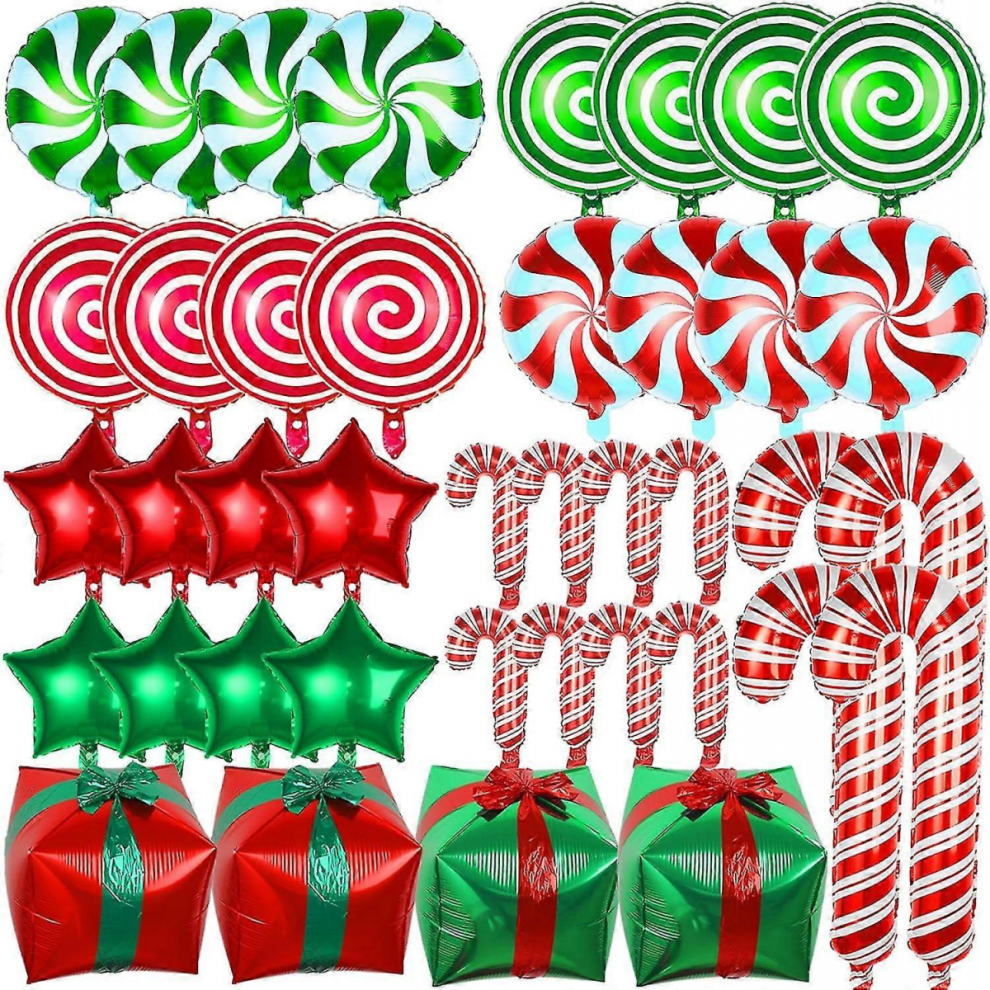 40 PCS Christmas Foil Balloons Candy Cane Balloons Christmas Red and Green Balloons Swirl Gift Box-image-OPC-PKJP2H8-NEW