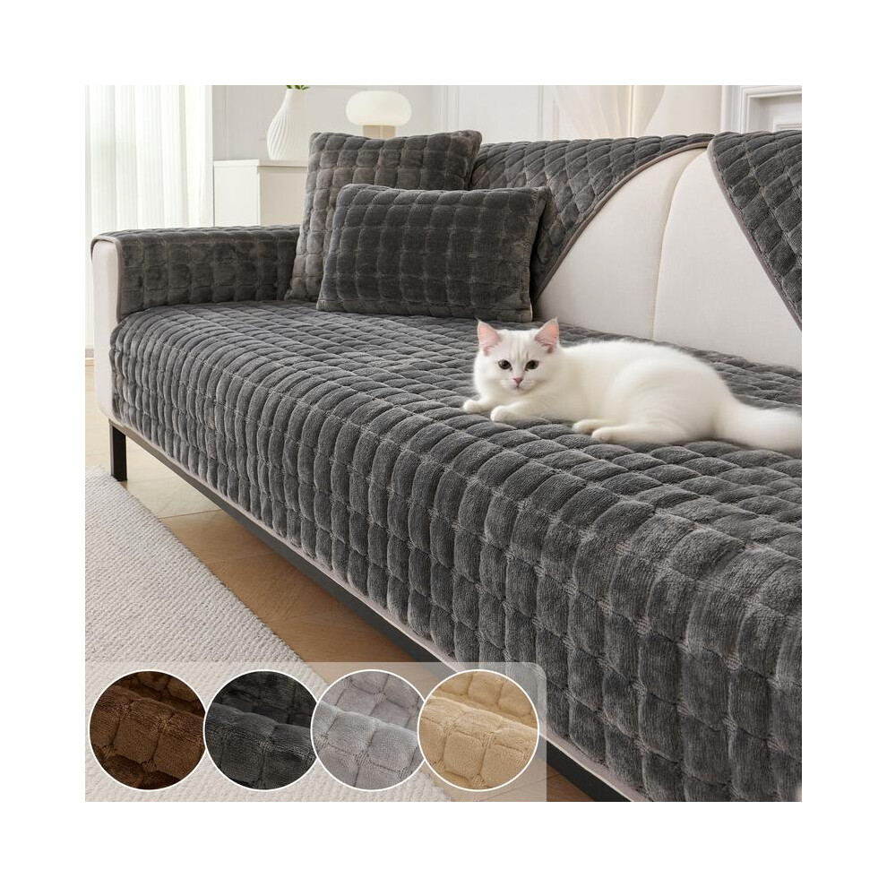 (Khaki, Armchair 28*28inch+70*70cm) Plush Anti-Slip Thick Sofa Cover, Flannel Sofa Pad, Universal Four-Season Use, Soft and Durable, Ideal for Living-image-OPC-PKJP2TK-NEW