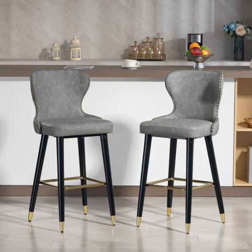 Homcom HOMCOM Bar Stools Set of 2, Dining Stools with Backrest, Footrest, Grey