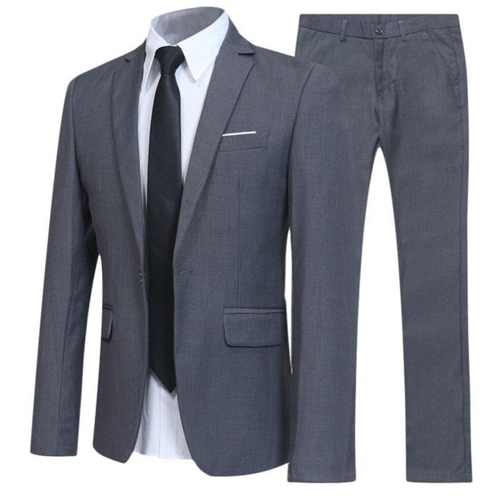 (XXXXL, grey) Men's British Style Elegant Blazers 2 Pieces Sets Business Shirt Pants Jacket Coat 3 Suits Formal Dress Wedding Suit-image-OPC-PKJPBS2-NEW