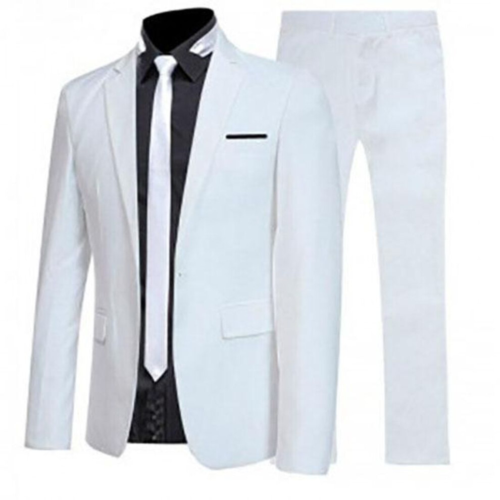 (XS, white) Men's British Style Elegant Blazers 2 Pieces Sets Business Shirt Pants Jacket Coat 3 Suits Formal Dress Wedding Suit-image-OPC-PKJPBSH-NEW