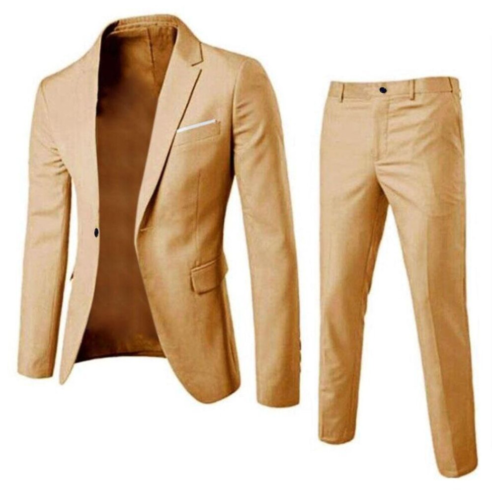 (XXXXL, khaki) Men's British Style Elegant Blazers 2 Pieces Sets Business Shirt Pants Jacket Coat 3 Suits Formal Dress Wedding Suit-image-OPC-PKJPBTD-NEW