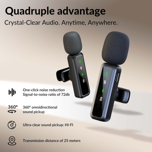 Mini Wireless Lavalier Microphone, 2 Pack Mini LED Display Lavalier Microphone for video recording(Black) 2