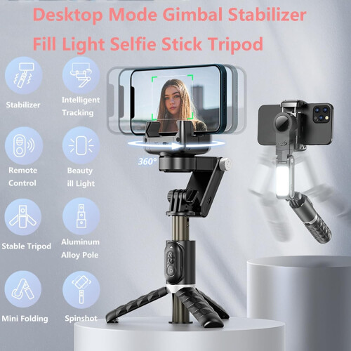 360 Rotation Smartphone Gimbal Stabilizer, Bluetooth Remote Control, Compatible with iPhone/Android(Black) 1