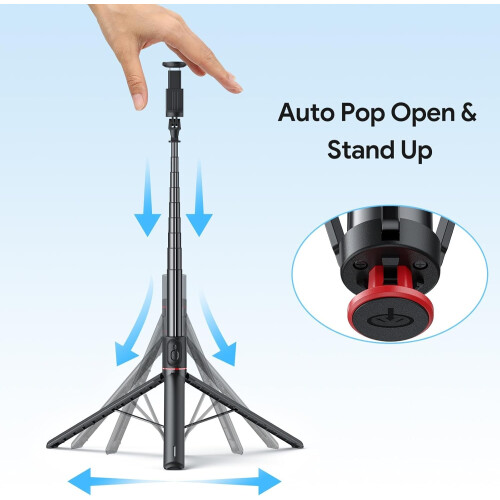 Automatic Selfie Stick Tripod, 69" Auto Pop Open Mobile Phone Tripod with Magnetic Bluetooth Remote(Black) 1