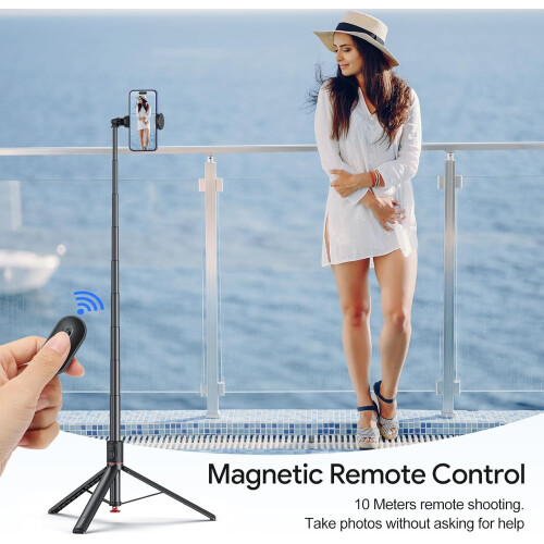 Automatic Selfie Stick Tripod, 69" Auto Pop Open Mobile Phone Tripod with Magnetic Bluetooth Remote(Black) 2