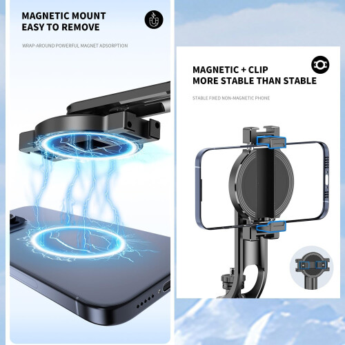 Magnetic Selfie Stick, Cell Phone Tripod Mount, for iPhone Android Cell Phone(Black) 2