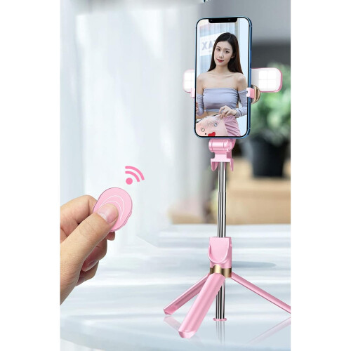 Selfie Stick Tripod,Extendable Selfie Stick Tripod with Dual LED Ring Light with Wireless Remote(White) 1