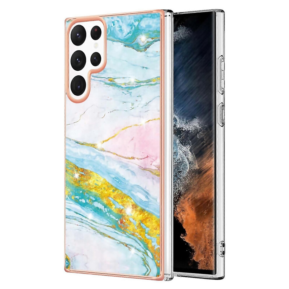 For Samsung Galaxy S23 Ultra 5G Electroplating Marble Dualside Imd Tpu Phone Easy To Clean And Maint 6000002076922