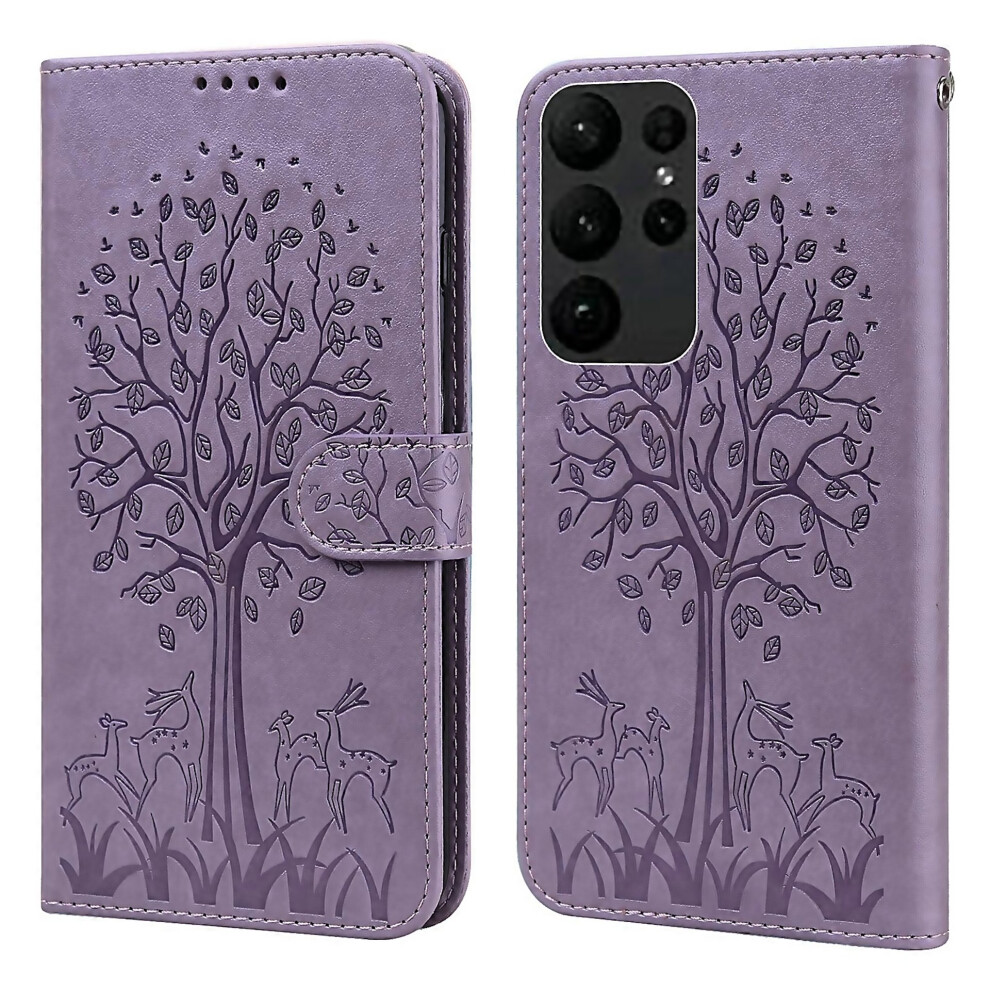 For Samsung Galaxy S23 Ultra 5G Tree Deer Pattern Pressed Printing Horizontal Flip Leather Phone Des 6000002064622