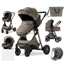 3-in-1 Kinderwagen Gecombineerde Autostoel Kinderwagen Verstelbare Luxe Luiertas Hoge Kwaliteit Chocolade Buggy
