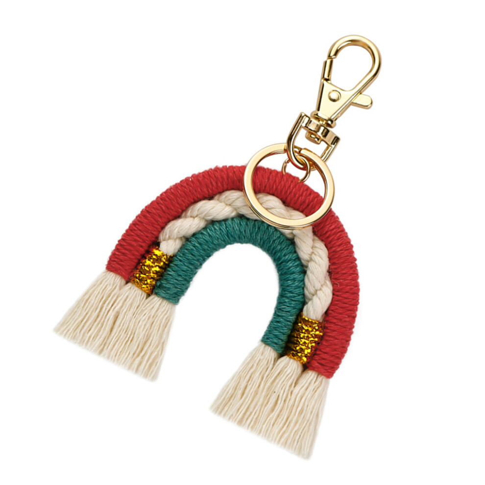 (ColorfulRed) Weaving Rainbow Keychains Hanging Pendants Key Ring Decors Bag Pendant-image-OPC-PKJRPGD-NEW