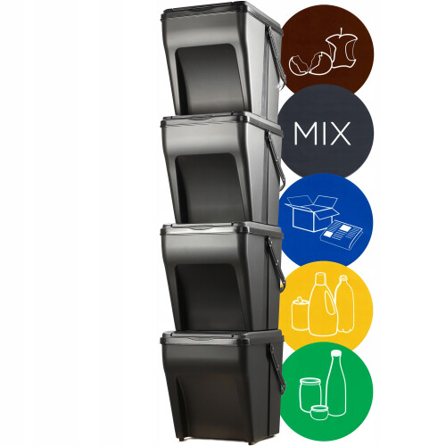 KADAX Abfallbehälter Abfallbehälter 4x25L für Trenneimer mit Aufklebern