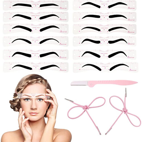 12 Pieces Eyebrow Stencils Reusable Eye Brow Template Makeup Cosmetics