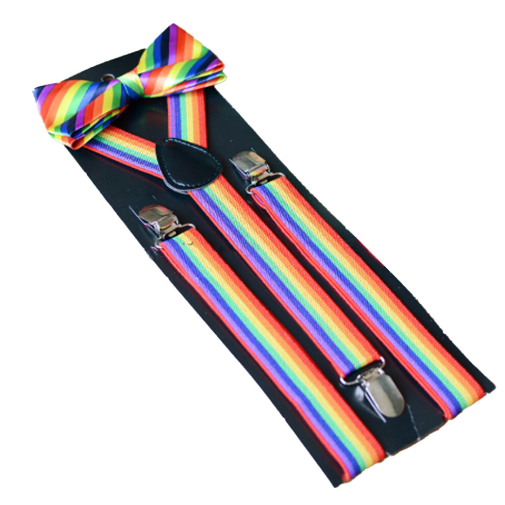 (dark rainbow) Suspender Bow Tie Rainbow Braces Shoulder Straps for Men Women-image-OPC-PKJSQ28-NEW
