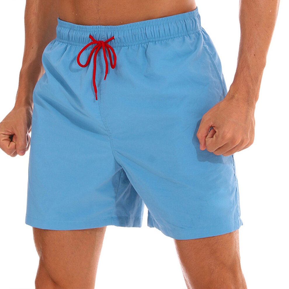 (Light blue, 2XL) Men Beach Shorts Sports Workout Pants Elastic Waist Lace Up Sweatpants-image-OPC-PKJSSMG-NEW