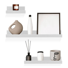 (White shelves, Standard) GEEZY Set of 3 Floating Wall Shelves Picture Ledge Display Rack Book Decor Hanging Plastic Shelf (White)