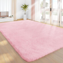 (Pink, M(120cmX200cm/47.20inchX78.70inch)) Modern Style Solid Color Faux Fur Rug, 1 Count Non-slip Soft Floor Mat, Decorative Carpet for Home Living Room Bedroom Hotel Dormitory