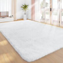 (White, S(120cmX160cm/47.20inchX63.00inch)) Modern Style Solid Color Faux Fur Rug, 1 Count Non-slip Soft Floor Mat, Decorative Carpet for Home Living Room Bedroom Hotel Dormitory