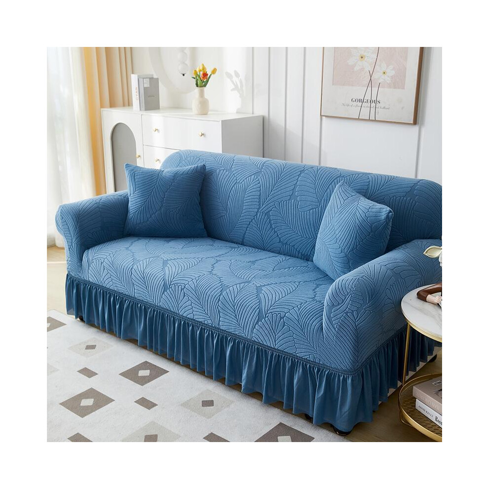 (Blue, Four seats) Leaf Pattern Sofa Cover with Ruffle, 1 Count Dustproof Sofa Slipcover, Fashion Universal Sofa Protector for Home Living Room, Home-image-OPC-PKJSXQG-NEW