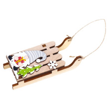 2Pcs Light Yellow Wood Sleigh Ornaments Xmas Tree Hanging Decorations