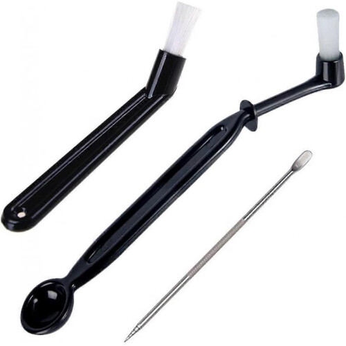 3PCS Coffee Machine Cleaning Brush with Spoon Tool Set, Black