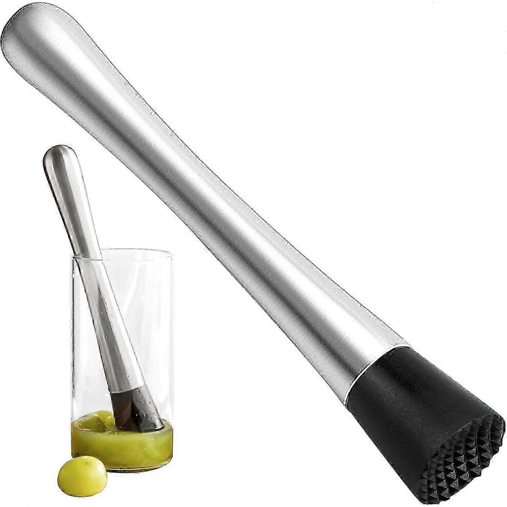 21cm Stainless Steel Cocktail Muddler Mojito Muddler with Grooved Nylon Head Fruit Stirring Stick