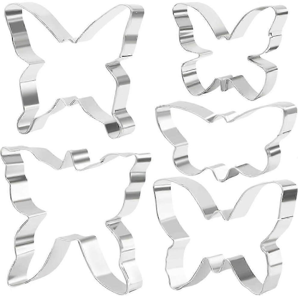 Set of 5 stainless steel butterfly cookie cutters for decorating cookies
